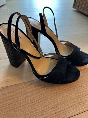 MICHAEL Michael Kors Black Suede Slingback Block Heels